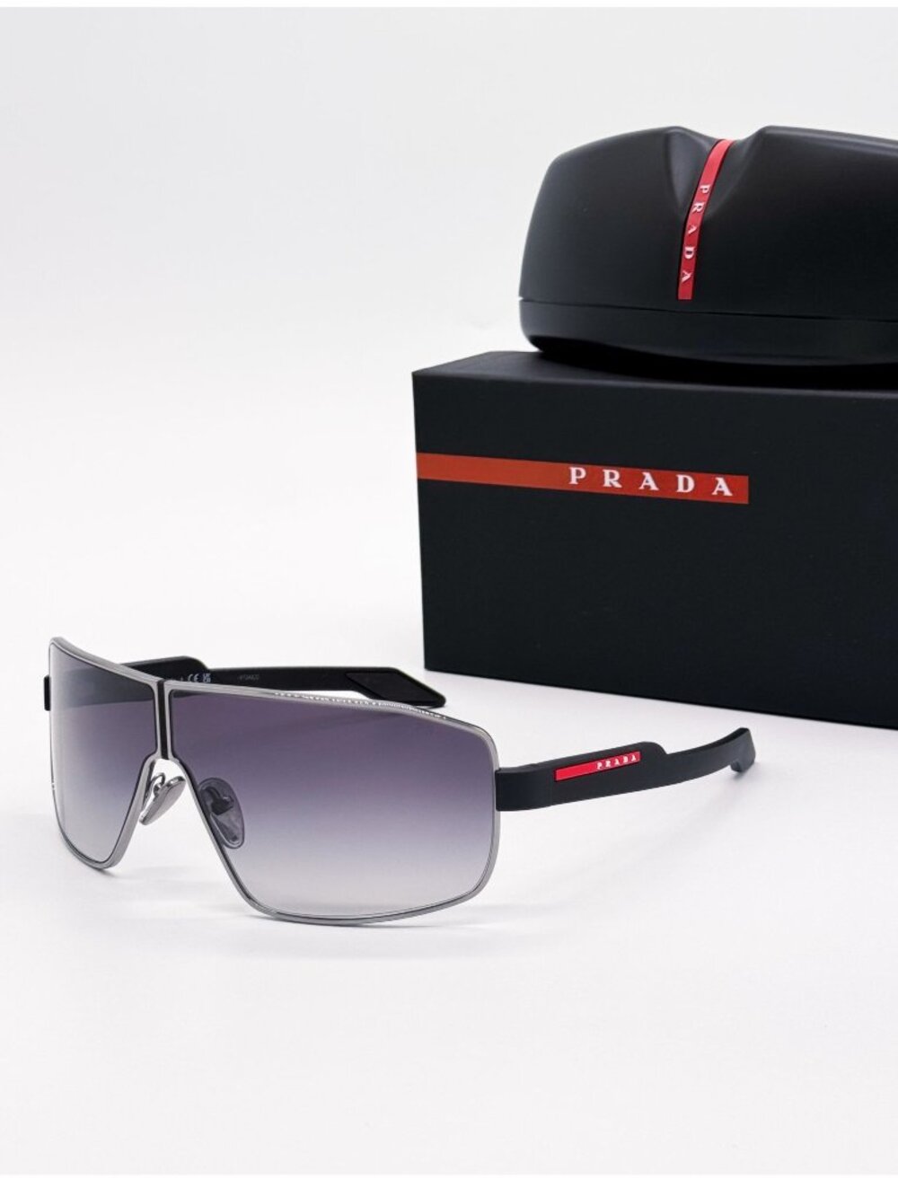 New Prada Linea Rossa PS54YS 5AV09U Unisex Gray Shield Sunglasses